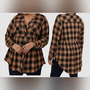 Torrid Black and Tan Plaid Shirt